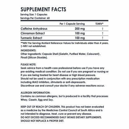 CAFFEINE | TURMERIC | CINNAMON CAPSULES - 60 SERVINGS - Fortis Nutrition